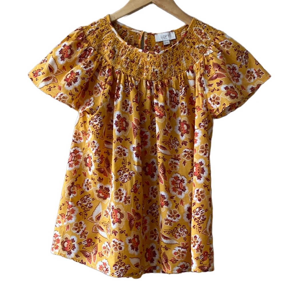 Loft Outlet Floral Smocked Short Sleeve Top